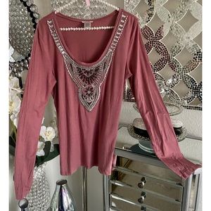 Stunning Cache Embellished Beaded Ling Sleeve Top Shirt L 🔥🔥